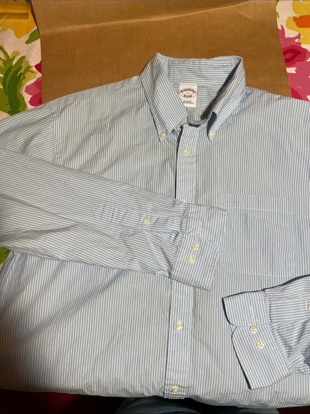 Brooks Brothers Light Blue and White Stripe Button-Down Dress Shirt